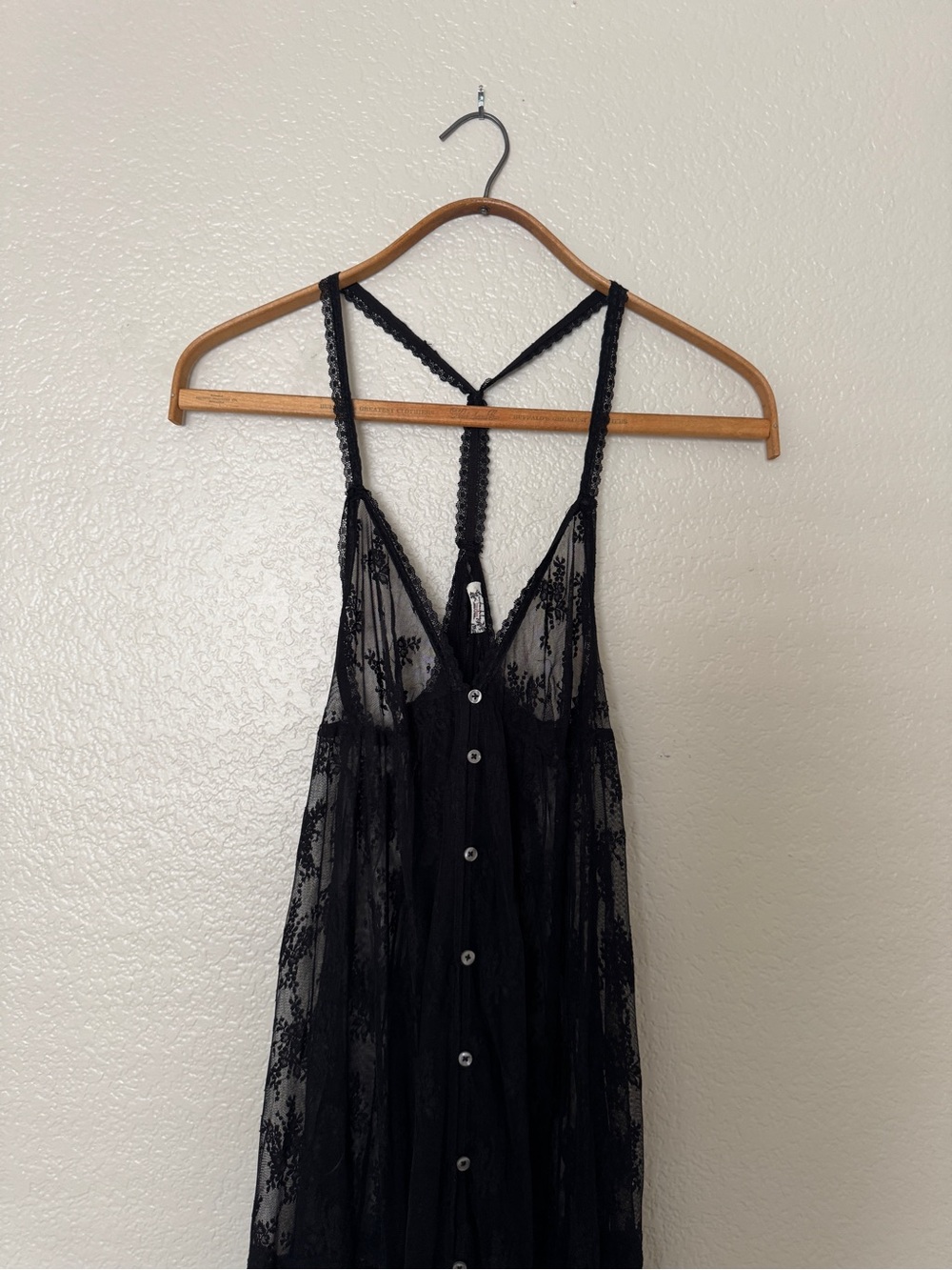Free People Intimately Sheer Black Lace Button-Front Maxi Slip Dress